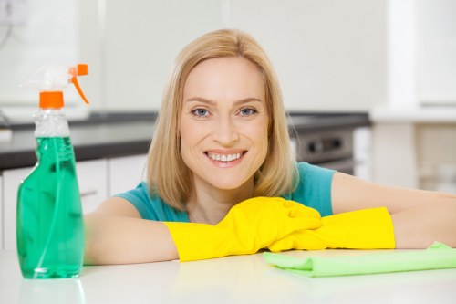 Local cleaners maintaining an office kitchen and communal space in Hammersmith